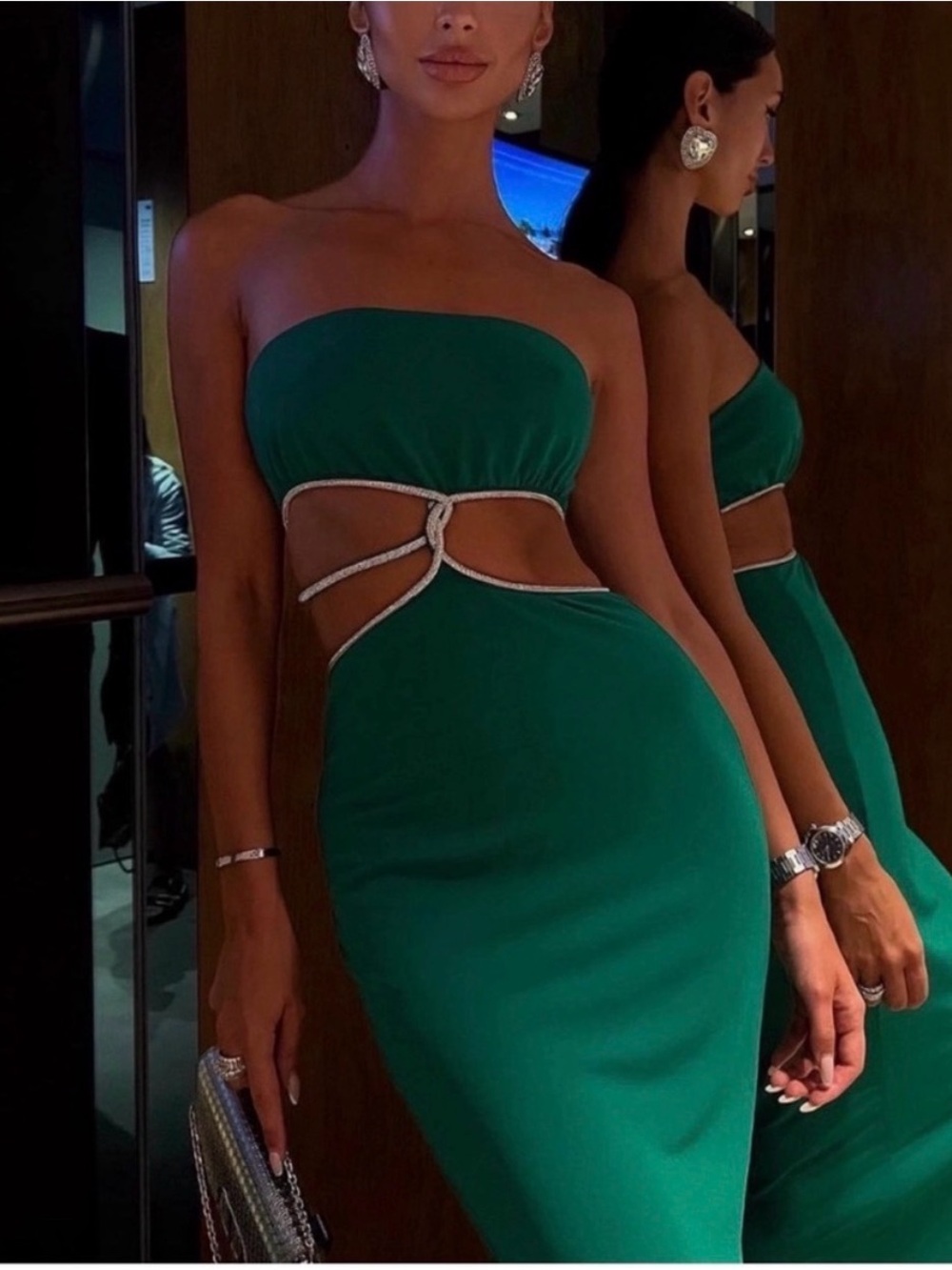 Meshki Billie Strapless Cutout
Maxi Dress with Crystal Trim